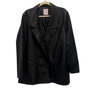 Cotton: On Black Leather Double-Breasted Jacket Size 12
